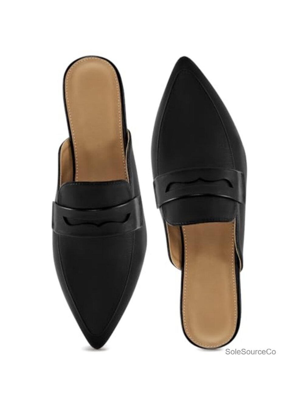 Women's Pointed Toe Mules - Faux Leather, Memory Foam, Non-Slip, Slip-On